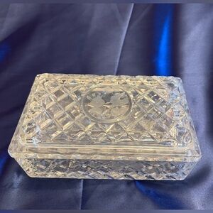 West German lead crystal lidded trinket box with diamond-cut pattern.